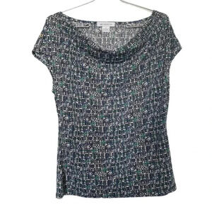 Liz Claiborne Dressy Blouse Black Blue Green and White Women’s Small